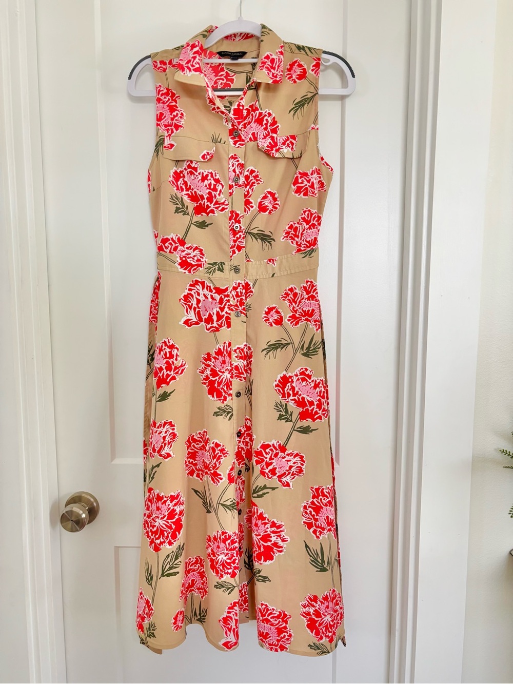 Banana republic floral dress with collar button up dress orange red